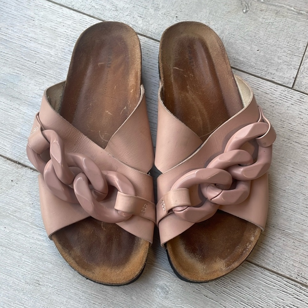 FRAU Italian leather birk slipon sandals blush pink chainlink top gorgeous 41/10